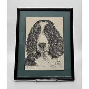 Vintage English Springer Spaniel Framed Art‎ Sketch Matted G Marlo Allen 1985
